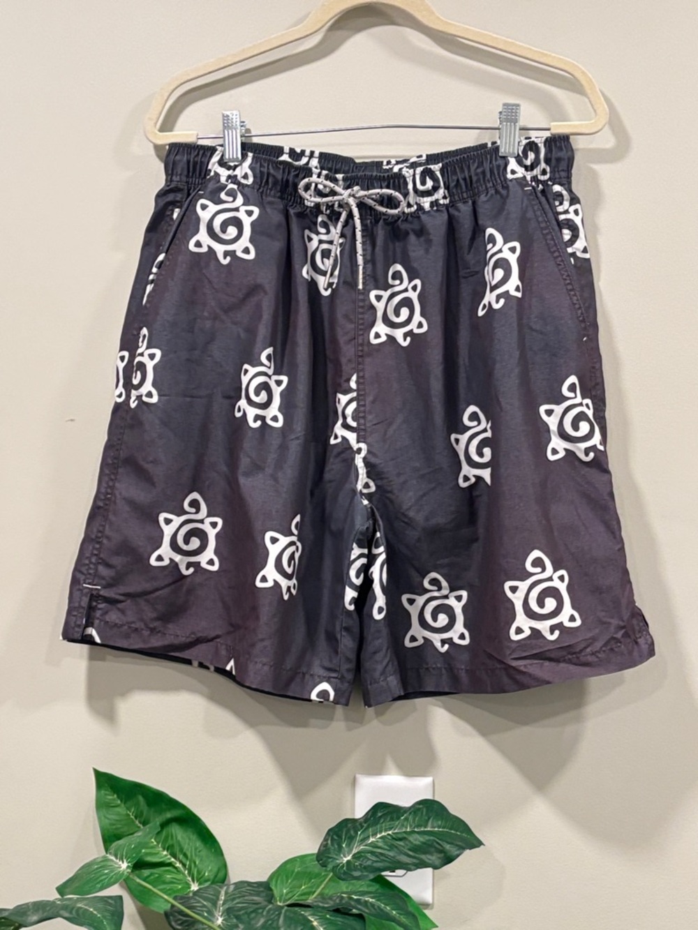 Turtleson Charcoal Gray Swim Trunks with White Turtle Logo Print